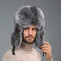 Gorras de bombardero Russiafryer Basketrflaps Aviator Hat Warm Real Fox Fur Winter Carton Fashion 1pcen Trapper Sombreros Cuero Adultos Hombre