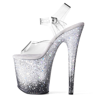 Sandales à plateforme en PVC à finition pailletée, talon aiguille de 20 cm, bout ouvert, chaussures de danse pour femmes, sangle transparente, tenue de club, fabrication sur mesure