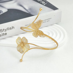 Gold Plated Hollow Butterfly Floral <b>Cuff</b> Bracelet Women's Romantic Statement Armlet Jewelry - Product Image 6