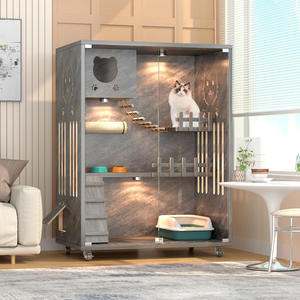 Yüksek kaliteli çok katmanlı lüks masif ağaç kedi evi çevre dostu nefes evcil hayvan taşıyıcı küçük hayvanlar yükseltilmiş kedi kafes Villa - Product Image 3