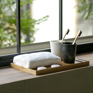 Bamboo <b>Tray</b> Rectangle Medium Size Natural Wood Color Polished Finish Multi Purpose <b>Storage</b> For Bathroom Toilet Countertop - Product Image 2