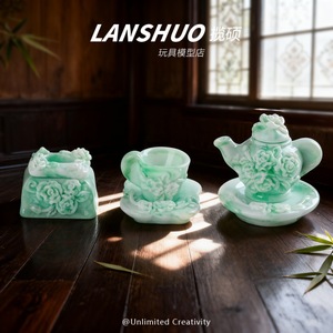 Resin Miniature Green <b>Tea</b> <b>Set</b> Floral Design Home Decoration Craft Kit - Product Image 2