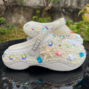 Ivory White Pearl Rhinestone <b>Clogs</b> Thick Sole EVA Cushioned Open Toe PVC Upper PU Lining Women's <b>Slippers</b> Fashion Decorated Sea - Product Image 2