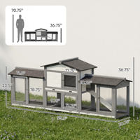 Cage à lapins moderne en bois de sapin de haute qualité avec enclos double latéral, toit en asphalte imperméable, plateau de nettoyage extractible, pour utilisation en extérieur dans la cour.