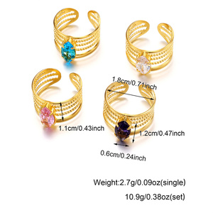 Bague de cocktail ajustable en acier inoxydable 316, finition or 18 carats PVD, style vintage ajouré gravé, ornée de zircon taille marquise - Product Image 5