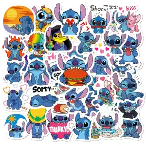 50 buah kartun lucu Lilo Stitch stiker untuk anak-anak Laptop bagasi Notebook kulkas tahan air Washi Label