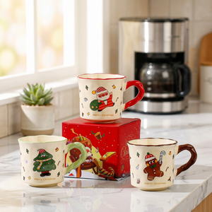 Mug à café en céramique écologique de 400 ml, motif de Noël nordique, compatible micro-ondes, réutilisable, pour la maison, le bureau, cadeau - Product Image 1