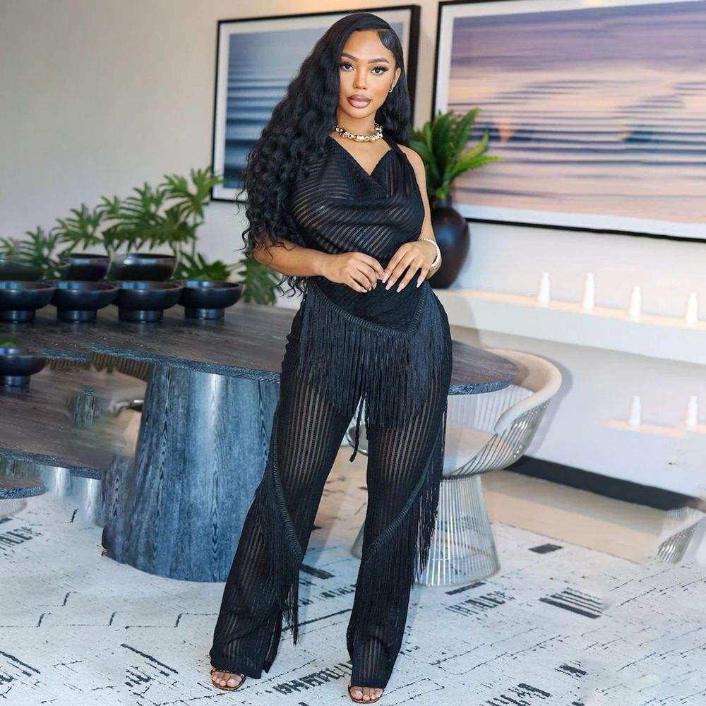 Solid Color Knit Fringe Set Women Clothing 2025 Summer Vacation Beach Wear  Ladies Sexy Knitting Tassel Pants Piece Outfits