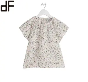 Новинка 2023, блузки для девочек на заказ, летняя детская одежда с цветочным принтом, топ с принтом бабочки, топы с коротким рукавом и круглым вырезом для детей