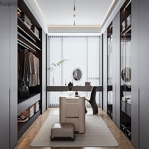 Dressing sur mesure pour chambre principale, élégant, haut de gamme, noir, luxe, en bois massif, avec étagères ouvertes, design moderne, réglable - Product Image 2