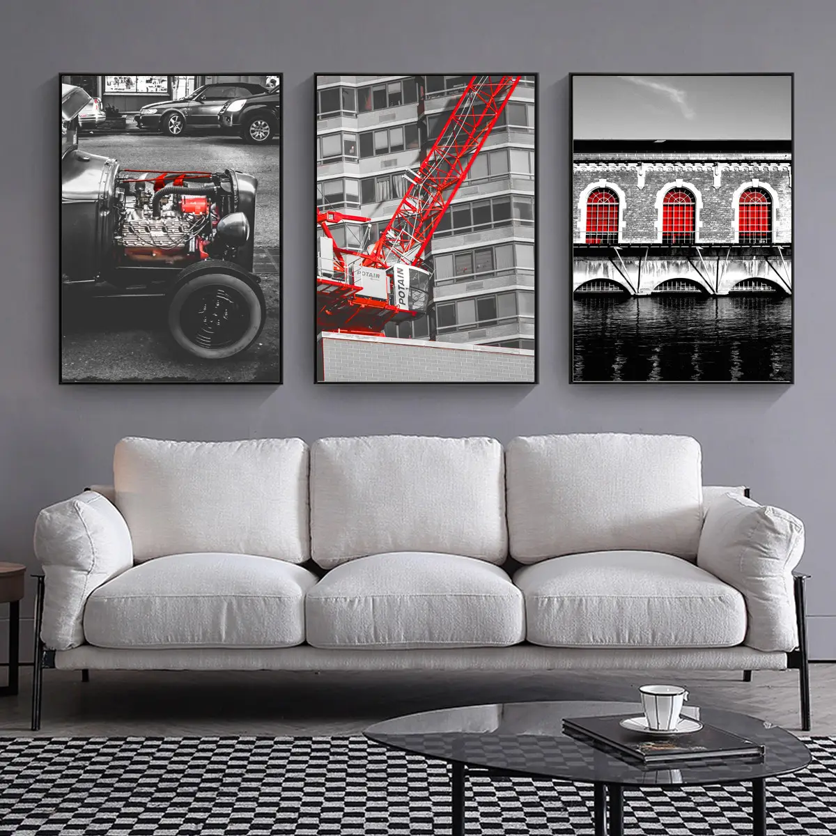 Red Architecture Canvas Poster Black White Picture Wall Hanging Art Print Decor Oil Painting on Canvas Posters Print Art Picture