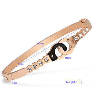 Brazalete de acero inoxidable con forma de candado creativo, oro rosa, diamantes de imitación y engaste de bisel, ideal para regalo. - Product Image 5
