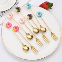 Ensemble de cuillères à café et fourchettes à dessert en acier inoxydable, motif dessin animé, finition miroir, pour mélanger, idéal comme cadeau