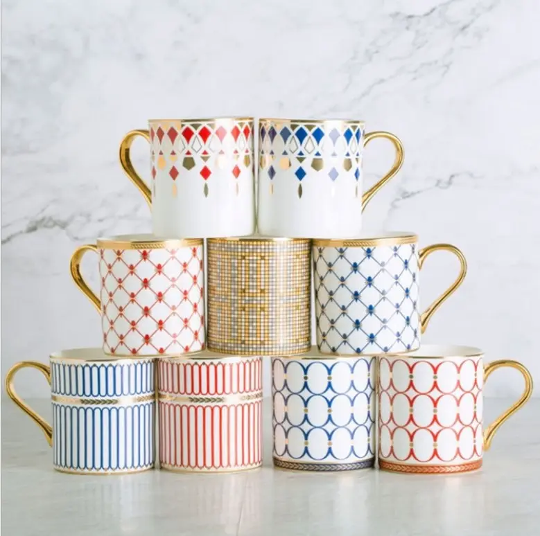 Feimefeiyou — tasse à café en porcelaine, 350ml, style européen, par sublimation, arabe, en céramique, réutilisable, avec poignée dorée