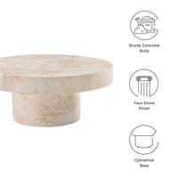 Table basse ronde de luxe MGO avec finition en pierre de faux marbre pour intérieur et extérieur