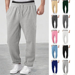 <b>Men's</b> <b>Slim</b> <b>Fit</b> Fleece Lined Sweat pants Elastic Waist Button Decoration Wide Straight Leg Pants Casual Style Flat <b>Joggers</b> Bottom - Product Image 2