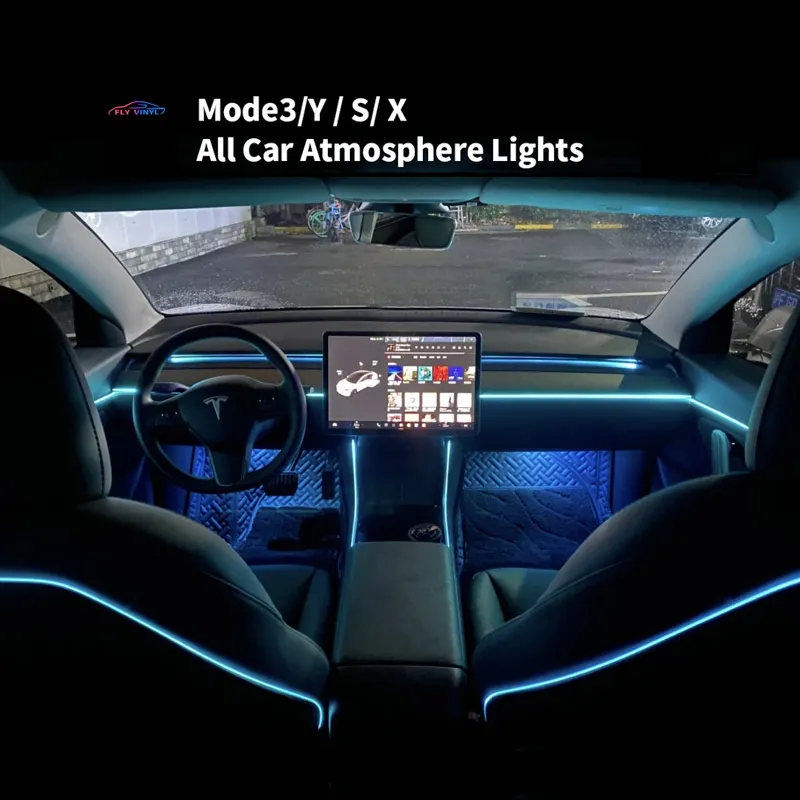 Actualización del modelo 3 Y X S, accesorios, lámpara tallada con láser, Control de aplicación de luz ambiental, luz Led de 128 colores, luz de ambiente Tesla para coche