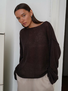 Pulls Femmes col rond mince transparent haut pour femme manches évasées <span class=keywords><strong>pull</strong></span> ample printemps été t-shirt décontracté femmes <span class=keywords><strong>pull</strong></span> tricoté - Product Image 3