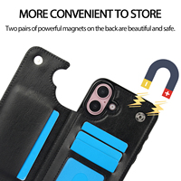 Étui portefeuille en cuir PU noir pour iPhone 18 Pro Max 16 Plus/16e, coque antichoc magnétique à bandoulière avec fentes pour cartes et béquille