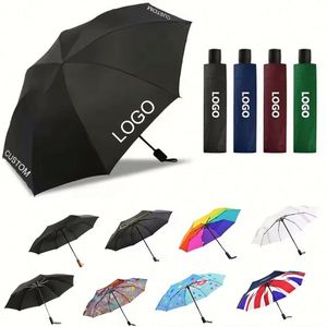 Parapluie de voyage pliant automatique 3 volets coupe-vent avec logo personnalisé, pour la pluie, publicitaire, pour adultes, avec tige en fibre de verre et tube en fer - Product Image 1