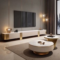 Meuble TV moderne de luxe en marbre et bois avec écran LCD, pour salon et chambre, meuble flottant, décoration en panneau de roche, design tendance