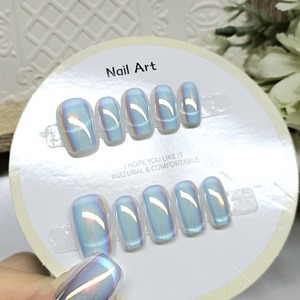 <span class=keywords><strong>Uñas</strong></span> Postizas Hechas a Mano en 10 Tamaños, Diseño de Ojo de Gato Sonriente, Electrochapadas, Iridiscentes, con Terapia de Luz, Puntas de <span class=keywords><strong>Uñas</strong></span> Artificiales Desmontables - Product Image 3