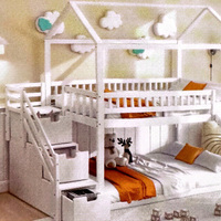 Lit superposé en bois pour enfants avec toboggan, multifonctionnel, blanc, 190x90 cm