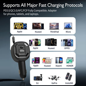 ที่ชาร์จเร็ว 65W แบบพับเก็บได้สำหรับรถยนต์ ที่ชาร์จโทรศัพท์ในรถยนต์ อะแดปเตอร์ที่จุดบุหรี่ ชนิด Type C 12-24V สำหรับ iPhone และ Android - Product Image 3