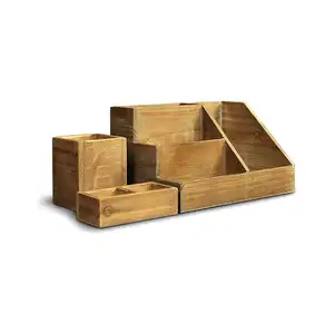 3 Piece Rustic Wooden Desk Organizer Set Mail for Desktop Great or Industrial Home Decor
