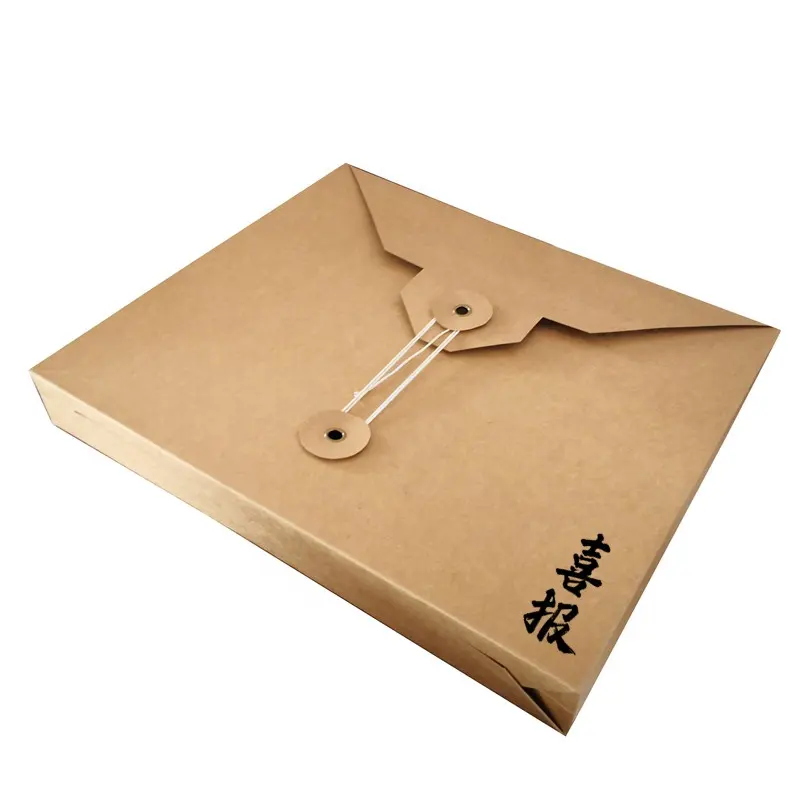 Kraft paper bags custom logo thick paper gift bag envelope with string buttons