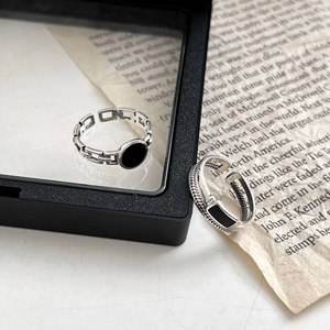 Anillo Abierto de Plata de Ley S925 Yinruitai con Diseño de Gota Negra, Estilo Retro Coreano para Mujer, Joyería de Alta Gama para Uso Diario - Product Image 2