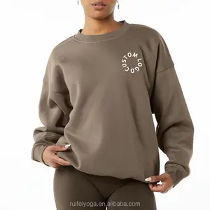 Bordir Kustom Kualitas Tinggi Drop Shoulder Wanita Bulu Kebesaran Crewneck Sweatshirt Pullover Sweater French Terry Hoodie