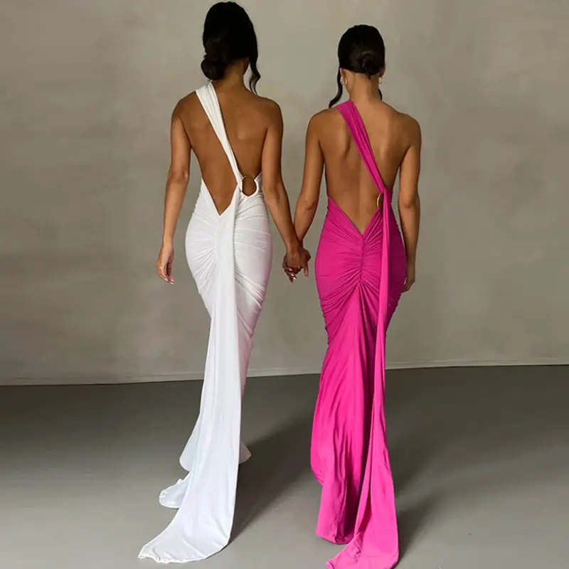 Một Vai backless rắn draped thanh lịch sexy maxi prom ăn mặc 2023 mùa hè phụ nữ mỏng trang phục sinh nhật đảng Y2K