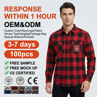 Großhandel Herren Baumwoll-Flanell Kariertes Hemd Langarm Doppeltaschen Rot-Schwarz Büffelkaro Lässiges Knopfleistenhemd OEM