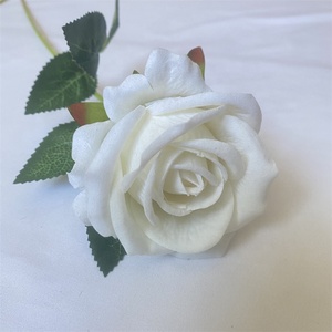 ดอกกุหลาบกำมะหยี่ดอกไม้ประดิษฐ์ดอกกุหลาบสัมผัสจริงตกแต่งงานแต่งงานดอกกุหลาบสีขาว - Product Image 1