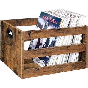 Panier de rangement rétro en bois pour disques vinyles, CD, livres, magazines, organisateur de bureau, support multimédia de bureau, forme rectangulaire - Product Image 1