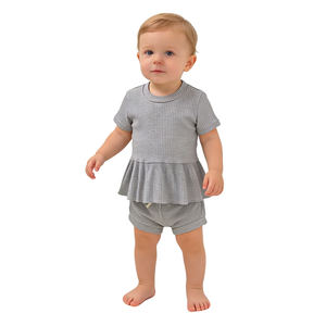 Doğrudan üretici yüksek kaliteli ucuz özel 100% saf pamuk yaz serin yenidoğan bebek Unisex iki parçalı Set giysi - Product Image 3