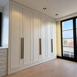 BALOM Customized Factory Direct Solid Wood <b>Wardrobe</b>, Matt Front & Brass Handles, Minimalist Design Bedroom Furniture Ardrobe - Product Image 4