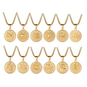 MECYLIFE Collier Zodiaque en Acier Inoxydable Plaqué Or 18K avec Pendentif Médaillon Horoscope Tendance - Product Image 1