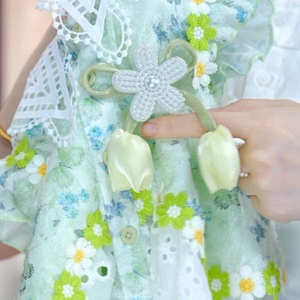Ensemble deux pièces d'été sans manches avec col en dentelle, grand nœud et motif floral, haut et short, tenue de <span class=keywords><strong>princesse</strong></span> pour petites filles - Product Image 3
