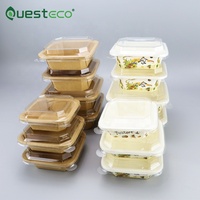 Bol à salade carré en papier kraft écologique de qualité alimentaire avec couvercle transparent en PET, récipient jetable pour fruits et repas froids