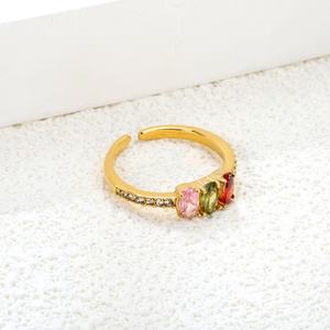 Anillos Abiertos de Zirconia Coloridos a Prueba de Agua, Joyería de Acero Inoxidable con Baño de Oro PVD de 18K, Anillo Ajustable para Mujer - Product Image 4