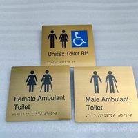 Plaque tactile en laiton brossé doré personnalisée conforme ADA avec impression UV pour hôtel, toilettes, bureau, immeuble