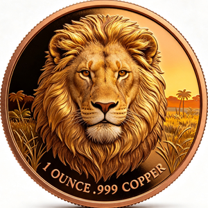Pièce commémorative ronde en cuivre personnalisée de 1 oz, symbole de la faune royale du <span class=keywords><strong>Lion</strong></span> majestueux, impression UV en relief, cadeau souvenir - Product Image 1