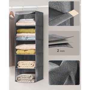 5 Compartments Non-woven Fabric Hanging Sweater Organizer Foldable <b>Wardrobe</b> Storage Bag for Clothes Home Closet Use - Product Image 4