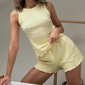 أودم بيجامات كروشيه كاجوال نسائية بيجامات صيفية بدلة ترفيهية صدرية مريحة شورت ملابس منزلية كاجوال بدلة من قطعتين - Product Image 1