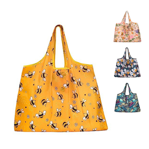 <b>Foldable</b> Reusable Grocery <b>Bag</b> Lightweight Polyester Pouch Tote with Multi Prints Washable Wide Handle Bulk Produce Shopping - Product Image 1