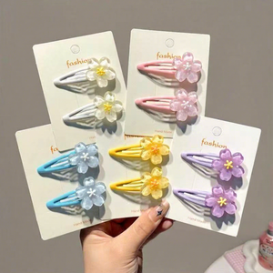 2 PCS/SET Jepit Rambut Anak Bentuk Bunga Kristal Lucu, Jepit Rambut Samping BB Warna-warni Manis Motif Bunga Sakura untuk Anak Perempuan - Product Image 1