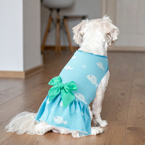 שמלת כלב קיץ בגדי חיות מחמד חולצה נושמת חיית מחמד עם דפוסי דגים מצוירים שמלת חצאית בגדים להתאמה אישית - Product Image 4