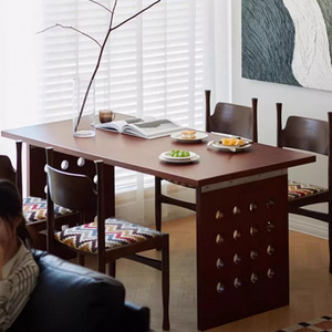 โต๊ะรับประทานอาหารไม้เนื้อแข็งแบบวินเทจ ดีไซน์ทรงสี่เหลี่ยมผืนผ้า แข็งแรง ทนทาน เหมาะสำหรับใช้ในห้องรับประทานอาหารที่บ้าน - Product Image 2